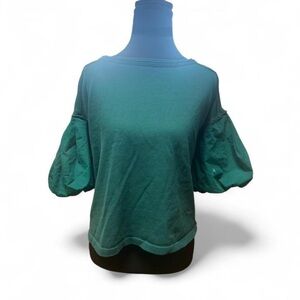 We The Free Teal Puff Sleeve Blouse oversized effortless clean minimalist modern